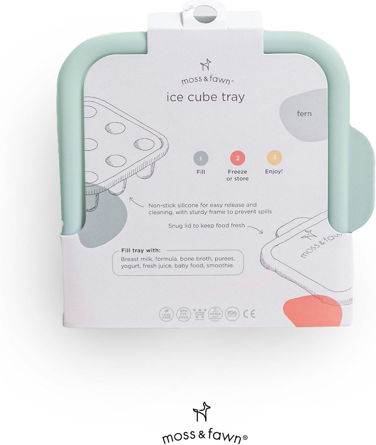 Moss and Fawn Ice Cube Tray - Forage Feeder Freezer & Teething Popsicle Mold for Breast Milk, Formula, Bone Broth, Purees, & Baby Food - BPA, Lead, & PVC-Free - Fern