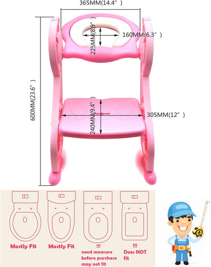 HTTMT- Giraffe Potty Training Toilet Ladder Seat With Upgraded Cushion Step Stool Ladder Toilet Chair/Toilet Trainer for Baby Toddler Kids Children In Pink [P/N: ET-BABY001-PINK STEP]