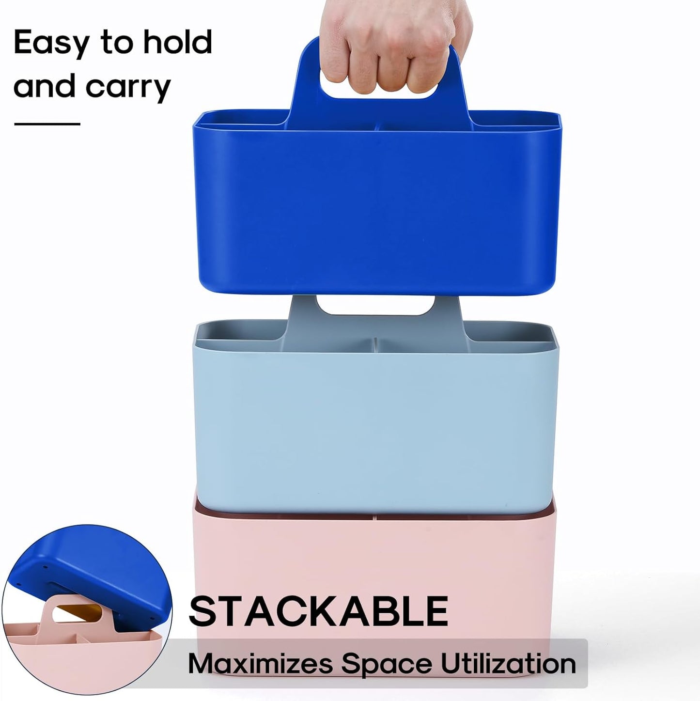 Multiuse Caddy Organizer with Handle, Portable Divided Plastic Tote Bin - Art Craft, Stationary Pen Marker Crayons, Makeup Hair Supplies Storage - Bathroom, Classroom, Dorm, Office, Desk Holder - Pink