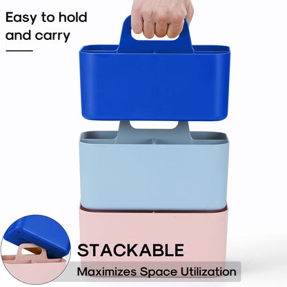 Multiuse Caddy Organizer with Handle, Portable Divided Plastic Tote Bin - Art Craft, Stationary Pen Marker Crayons, Makeup Hair Supplies Storage - Bathroom, Classroom, Dorm, Office, Desk Holder - Pink