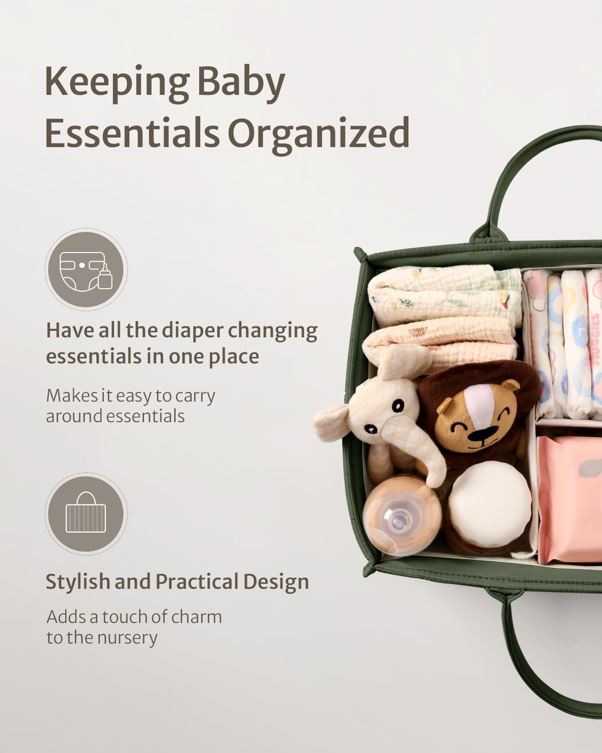 Blissful Diary Baby Diaper Caddy Organizer, Stylish Storage Basket for Newborn Essentials and Diaper Station, Gift for Baby Shower and Registry Must-Have, Mocha Brown