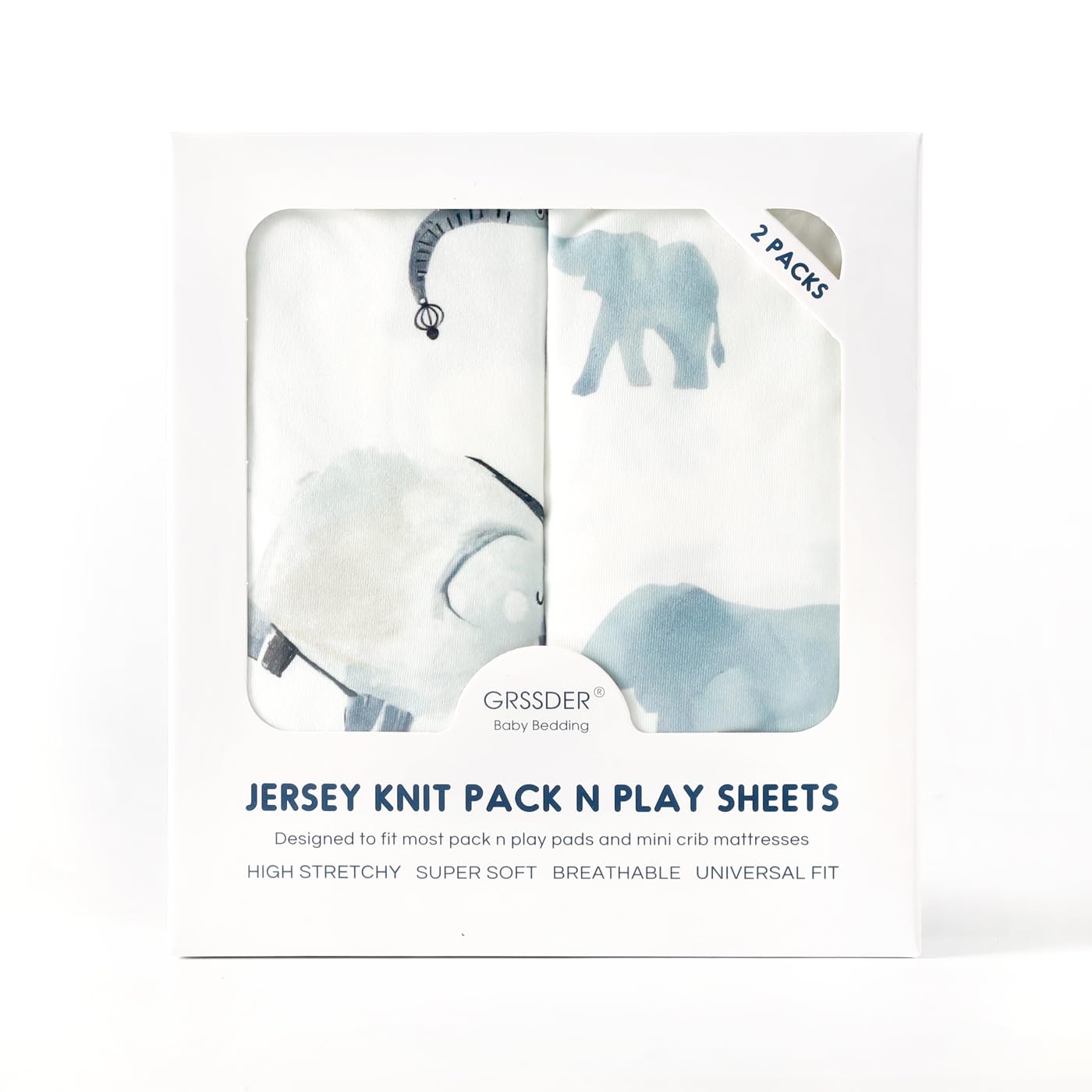 GRSSDER Stretch Ultra Soft Jersey Knit Fitted Pack n Play Playard Sheets Set 2 Pack，Fits Portable/Mini Cribs Sheets, Playards Mattress Pads, Stylish Watercolor Animals for Baby, Mint Green