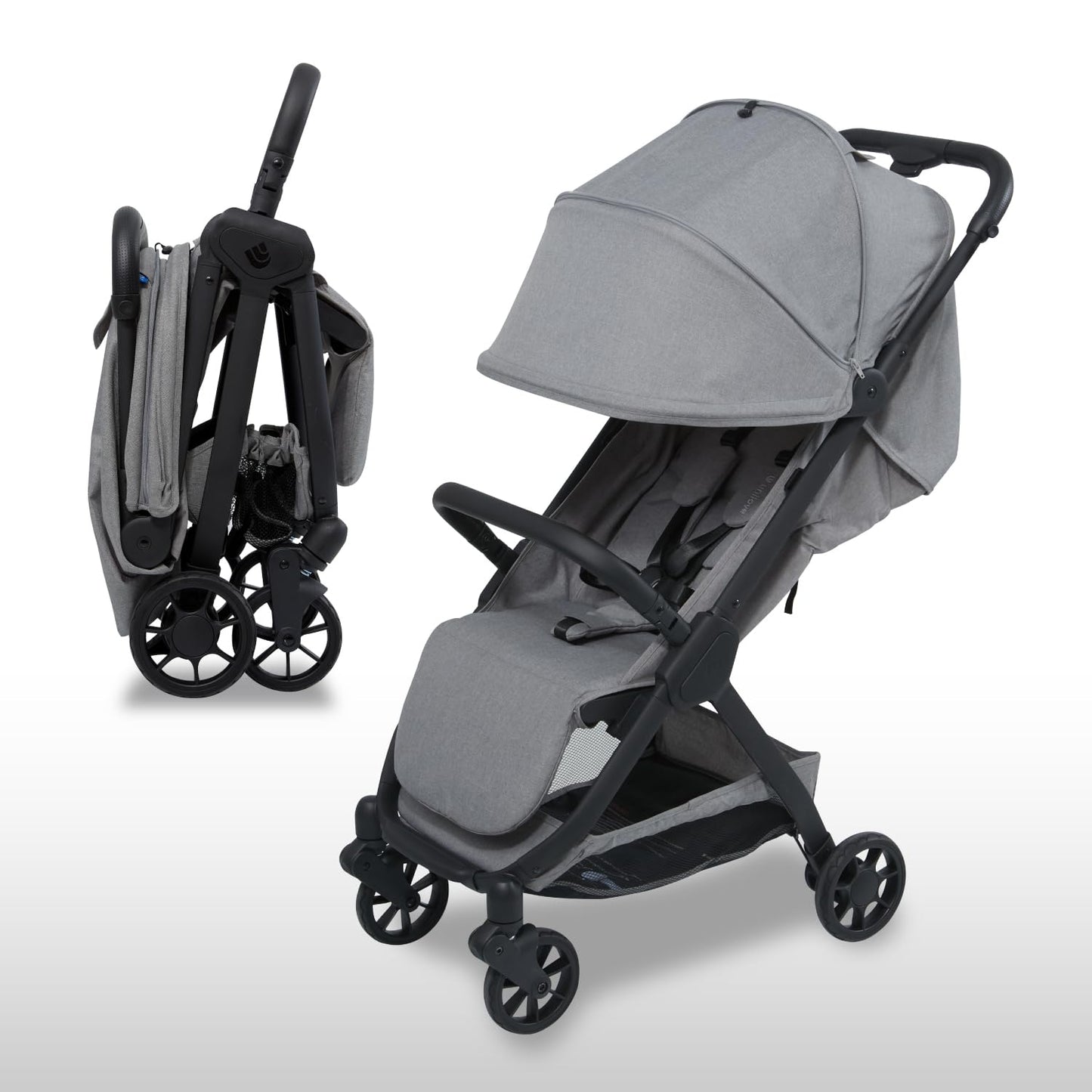 Pika Lightweight Travel Stroller for Airplane – Foldable Compact Baby Stroller, Portable Toddler Strollers with Auto-Folding Design, Adjustable Footrest, UV Canopy, Mesh Window - Up to 55 lbs