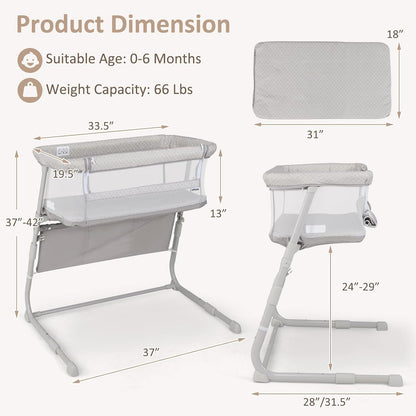 INFANS Over Bed Bassinet for Baby, Bedside Sleeper with Lowering Wall for Easy Access, Safe Close Sleeping, Adjustable Height, Storage, Newborn Infant Girls Boys (White)