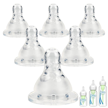 Silicone Nipples for Dr. Brown's Level 2 Narrow Baby Bottle, Medium Flow, 3m+, 6 Count