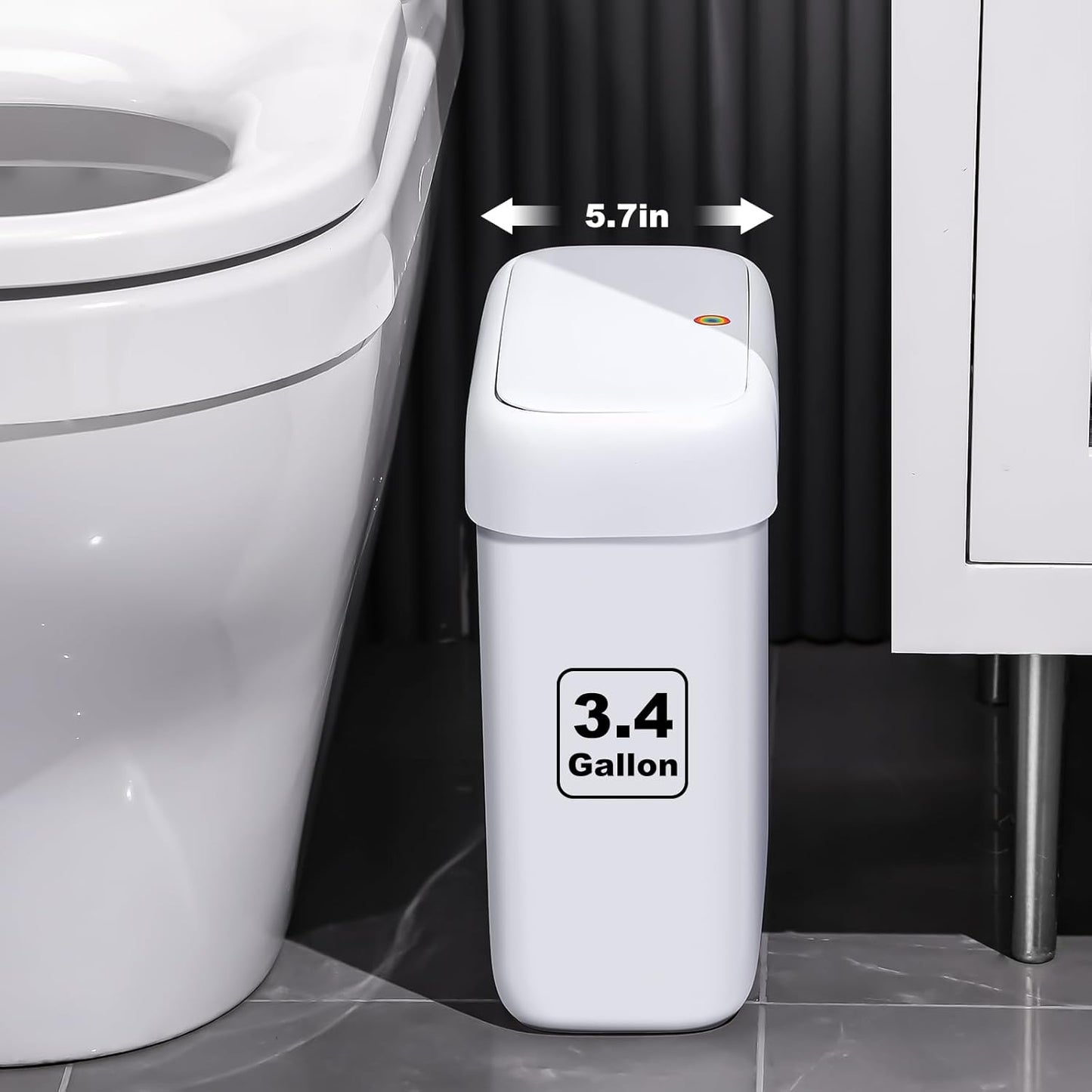funest Bathroom Trash Cans, Garbage Can with Press Type Lid,10L Dogproof Slim Plastic Narrow Trash Bin