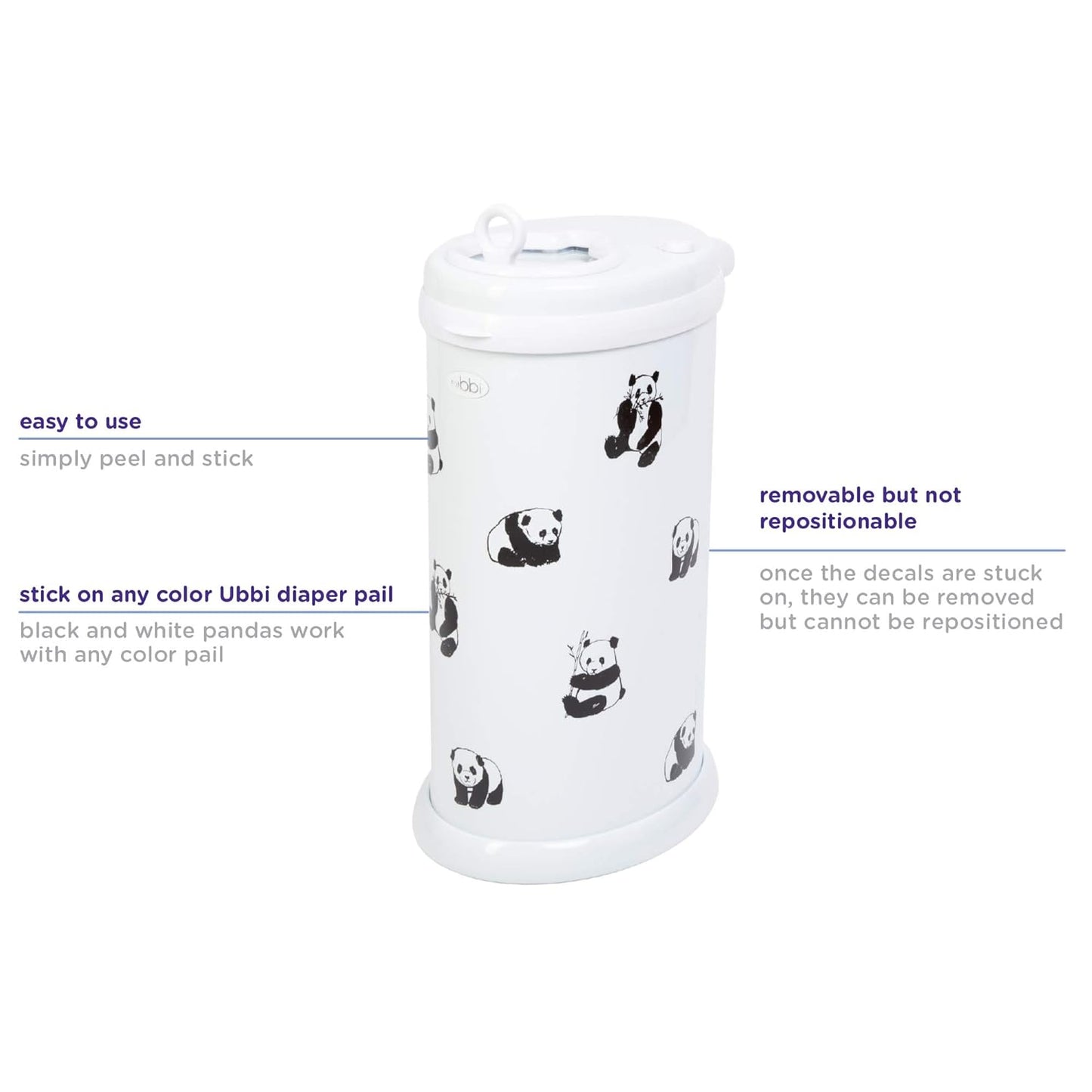 Ubbi Panda Peel and Stick Decal Stickers, Decorative Sticker for Diaper Pail or Baby Nursery
