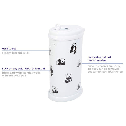 Ubbi Panda Peel and Stick Decal Stickers, Decorative Sticker for Diaper Pail or Baby Nursery