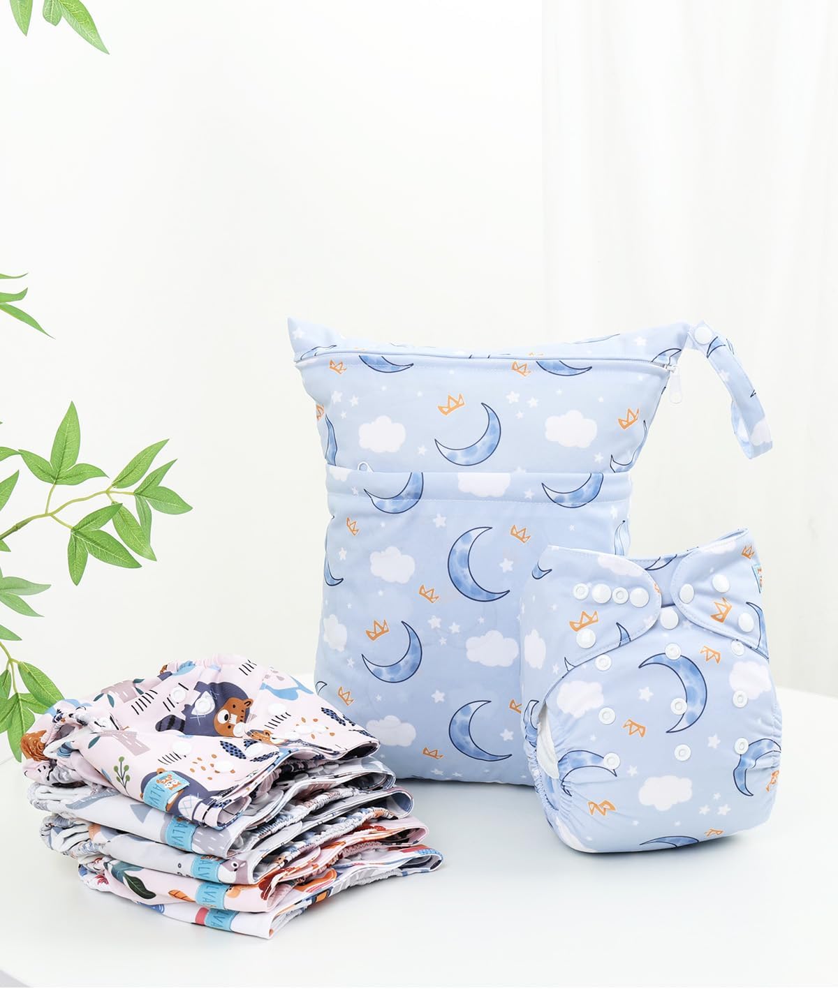 ALVABABY 6pcs Cloth Diaper Covers &1 Wet Dry Bag, Washable Reusable Cloth Nappy Shell for Prefold with Multi-Functional Bag, Flat or Fitted Diaper Inserts 6NKZ06