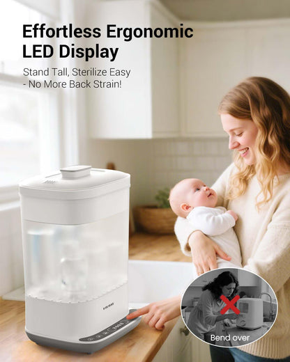 HAUTURE Bottle Sterilizer and Dryer, 6-in-1 Baby Bottle Sterilizer (Esterilizador de Biberones), 10 Bottles Capacity, Electric Steam Bottle Sanitizer for Baby Bottles, Breast Pump Parts & Pacifiers