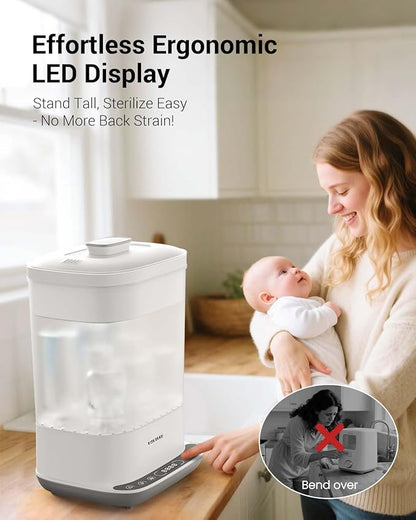 HAUTURE Bottle Sterilizer and Dryer, 6-in-1 Baby Bottle Sterilizer (Esterilizador de Biberones), 10 Bottles Capacity, Electric Steam Bottle Sanitizer for Baby Bottles, Breast Pump Parts & Pacifiers