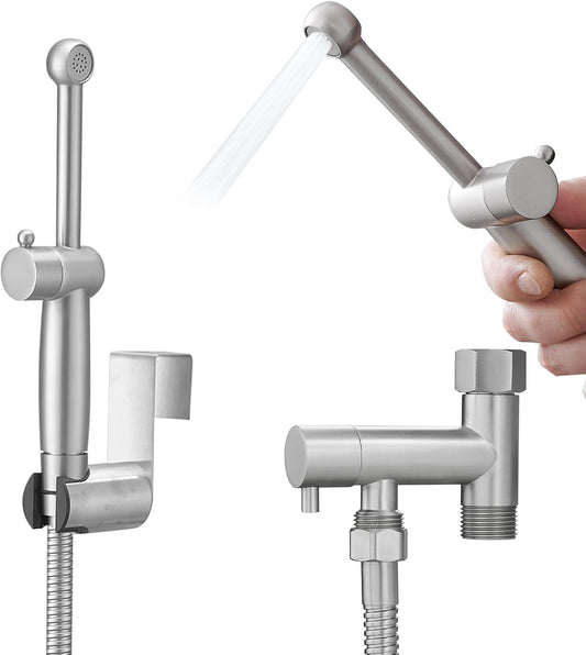 Handheld Bidet Sprayer for Toilet, All Brass Bathroom Toilet Sprayer Bidet Attachment Set, Baby Cloth Diaper Spraying Kit for Pet Bathing and Feminine Care, Brushed Nickel