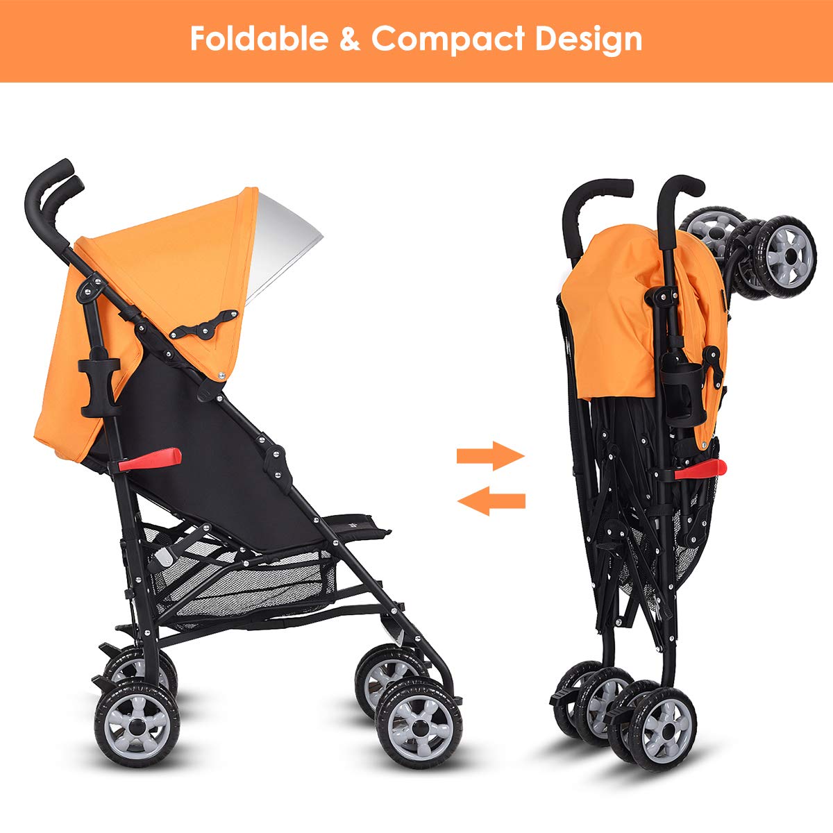 HONEY JOY Baby Lightweight Stroller, Compact Travel Stroller for Airplane, Adjustable Backrest & Canopy, 5-Point Harness, Cup Holder, Storage Basket, Foldable Umbrella Stroller for Toddlers (Black)