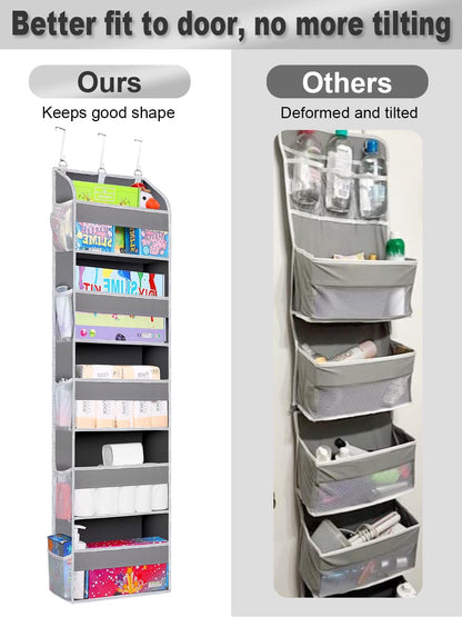 TAHAVICE 1 Pack Over The Door Organizer Storage, Hanging Organizer Closet with 5 Large Pockets 10 Mesh Pockets, 44 lbs Weight Capacity, Behind Door Storage for Nursery Bedroom Bathroom (Dark Grey)