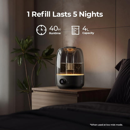 Homvana Humidifiers for Bedroom Diffusers - Top Fill 3.5L Cool Mist Humidifier Large Room, 40H Runtime Diffusers for Home, Air Humidifier for Plants, Baby Nursery, Essential Oil Diffusers (White)