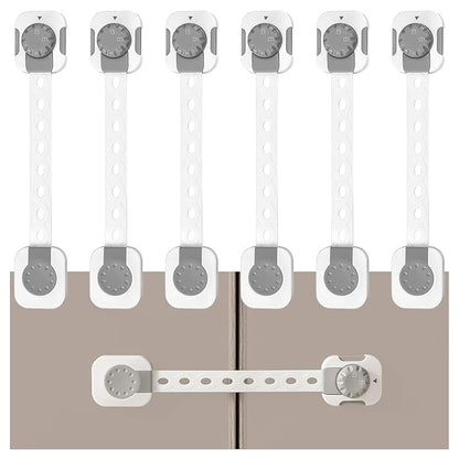 Fursafe&Q Child Safety Cabinet Proofing, Baby Cabinet Locks Adhesive Adjustable Child Safety Strap Locks Drawer Fridge Ovens Toilet Latches No Screws for Furniture Kitchen 6 Pack