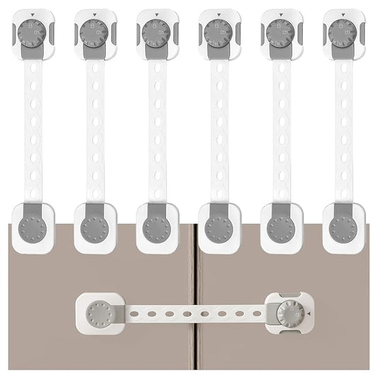 Fursafe&Q Child Safety Cabinet Proofing, Baby Cabinet Locks Adhesive Adjustable Child Safety Strap Locks Drawer Fridge Ovens Toilet Latches No Screws for Furniture Kitchen 6 Pack
