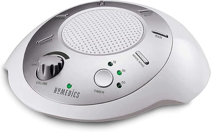 Homedics SoundSleep White Noise Sound Machine, Silver, Small Travel Size with 6 Relaxing Nature Sounds, Portable Therapy for Home, Office, Nursery, Auto-Off Timer