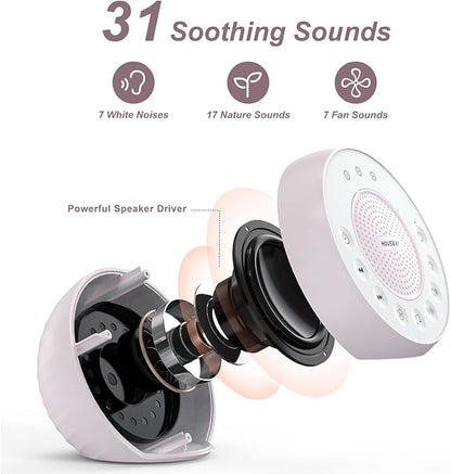 Housbay White Noise Machine with 31 High Fidelity Soothing Sounds, 5W High Power Loud Enough Speaker, Easy Volume Control, Sleep Timer, Sound Machine for Baby, Kids, Adults, Light Sleeper