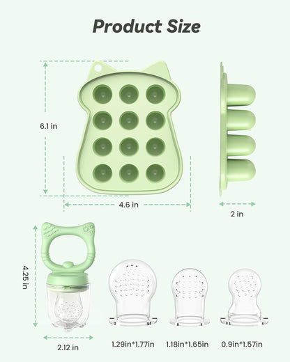 Silicone Baby Fruit Food Feeder (2 Pack) with Freezer Nibble Tray, Breastmilk Popsicle Molds for Baby Teething Relief, Feeder for Safe Infant Self Feeding, BPA Free, Dishwasher Safe, 3 Month+ Pink