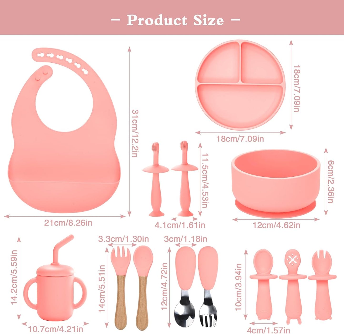 Silicone Feeding Set, 13PCS Baby Feeding Essentials with Suction Bowl & Plate, Spoons & Forks, Bib & Cup, Toothbrush, Baby Led Weaning Supplies for 6+ Months, Eating Essentials (Blue)