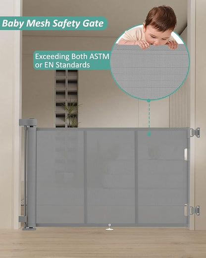 Miumoon 71 inch Retractable Baby Gates 34 inch Tall, Retractable Gate with Reinforced Strip Design to Prevent Crawling Through, 6 FT Retractable Dog Gate for Stairs, Doorways, Hallways, Indoor/Outdoor