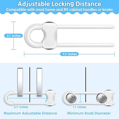 Modacraft 15 Pcs Sliding Cabinet Latches, U Shaped Cabinet Door Locks, Baby Cabinet Safety Latches for Baby Proofing, No Drilling Tool-Free Installation Easy to Use for Knobs or Handle Double Door