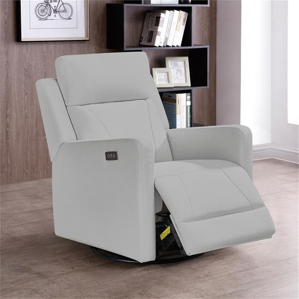 Pemberly Row Premium Fabric Glider Power Recliner Nursery Rocking Chair for Living Room, Kids Room, Rocker Swivel Recliner with USB Port in Tan Brown