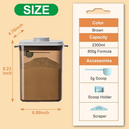 Ankou One-Push Formula Container, 2300ml Formula Dispenser with Scoop and Scraper, Milk Powder Container with Lids, BPA-Free Airtight Food Storage Container 1000g Large Capacity,Dark Brown, Rectangle