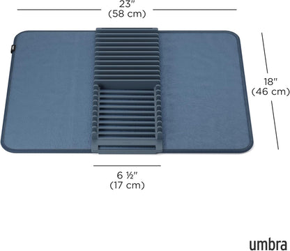 Umbra Udry Dish Rack and Microfiber Drying Mat – Space-Saving Design Folds Up for Easy Storage, Mini Rack, Gray