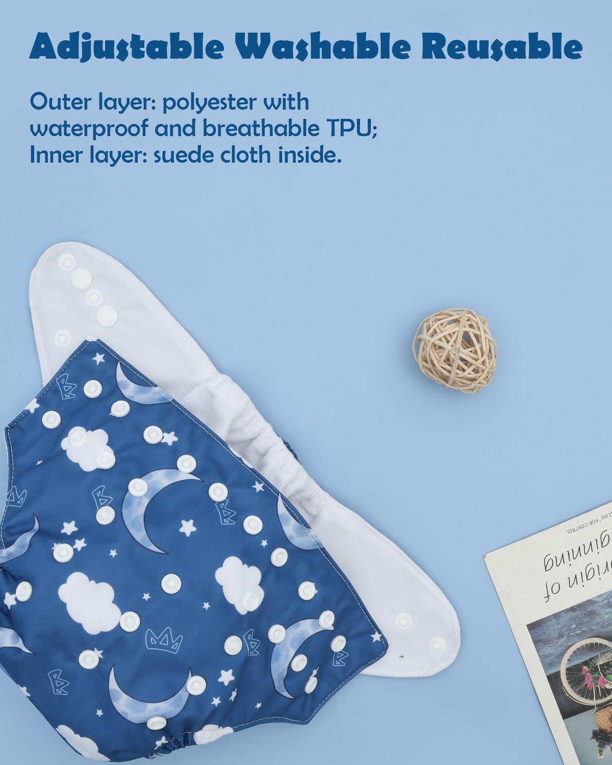 ALVABABY 12pcs Microfiber Inserts,Soft Cloth Diaper Liner,3-Layer Absorbent Inserts,Reusable for Baby Cloth Diapers 12T