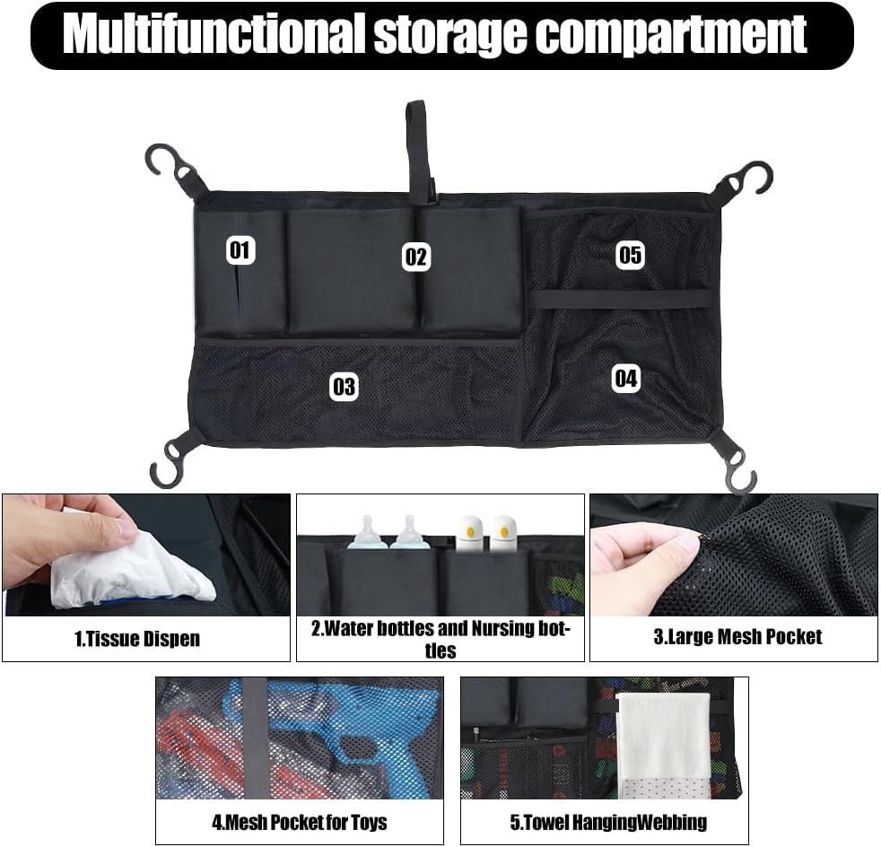 Stroller Wagon Cargo Net, Abnaok Wagon Accessories Organizer Compatible with WONDERFOLD W-Series Models, Large Capacity Mesh Cargo Storage Bag with Sorting Pockets Compatible with Keenz Wagon