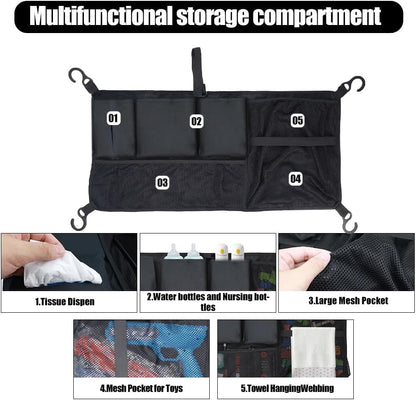 Stroller Wagon Cargo Net, Abnaok Wagon Accessories Organizer Compatible with WONDERFOLD W-Series Models, Large Capacity Mesh Cargo Storage Bag with Sorting Pockets Compatible with Keenz Wagon