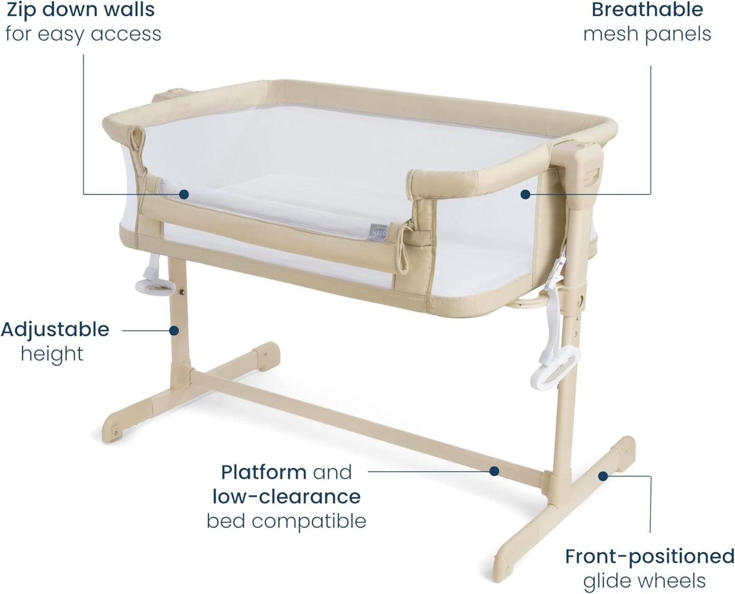 HALO® BassiNest® Bedside Sleeper – Breathable Baby Bassinet Slides Over Bed with Mesh Walls for Airflow & Visibility, Lowering Wall for Easy Access, Fits Most Beds