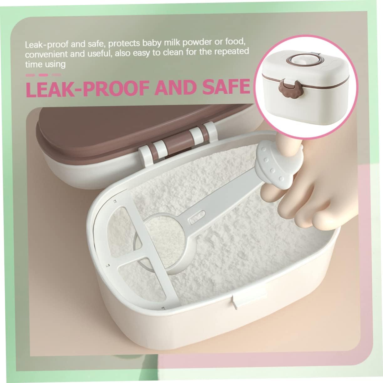 Kisangel Baby Formula Container Portable Milk Powder Box with Leak-Proof Lid and Separate Spoon Fork Compact 4.72X3.74X2.95 Inch for Infant Formula Snacks and Baby Food Storage