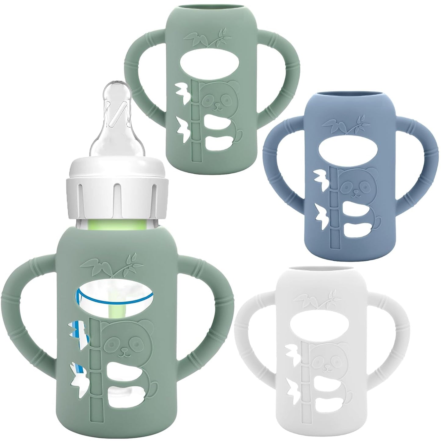 BUSOHA 3 Pack Silicone Sleeves for Dr Brown Glass Baby Bottles - Drop Protection Baby Bottle Sleeves,Compatible with Dr. Brown's Newborn Glass Bottles,with Silicone Handles,8 oz