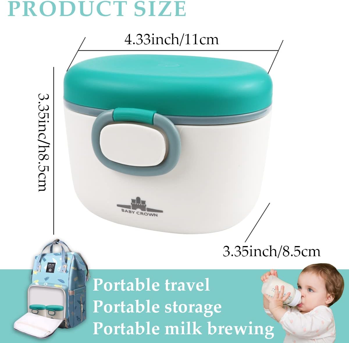 1Pcs Baby Formula Dispenser with Scoop and Leveller, Portable Milk Powder Container, Cute Formula Travel Container for Outdoor and Room Use (Green, 230g)