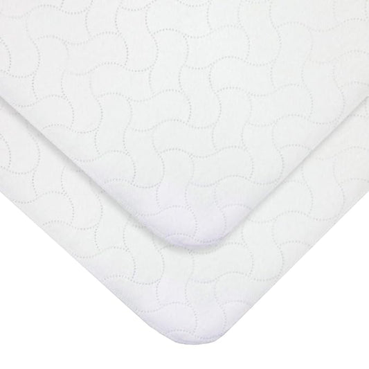 American Baby Company 2 Pack Waterproof Embossed Quilt-Like Flat Reusable Portable/Mini-Crib Size Protective Mattress Pad Cover for Babies, Adults and Pets, White 24" X 38"
