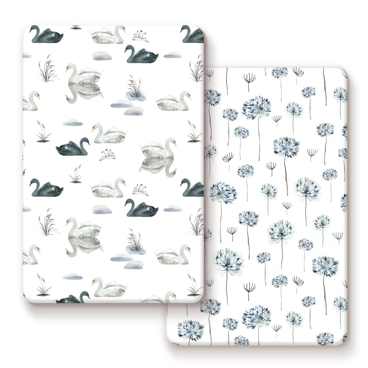 GRSSDER Stretch Ultra Soft Jersey Knit Fitted Pack n Play Playard Sheets Set 2 Pack，Fits Portable/Mini Cribs Sheets, Playards Mattress Pads, Stylish Watercolor Animals for Baby, Mint Green