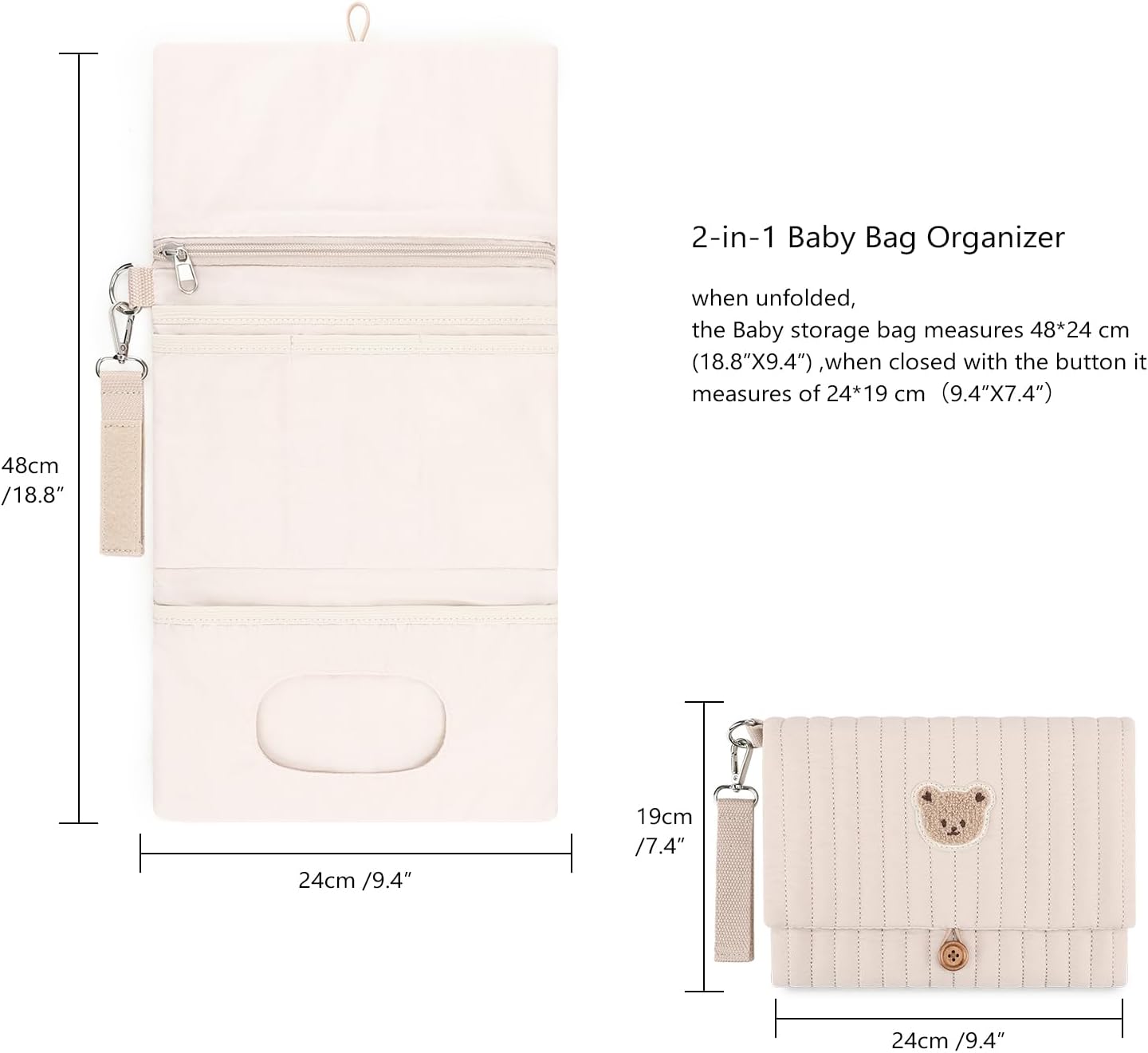 MOMIGO Baby Diaper Bag Organizer Pouches - Waterproof Pod Foldable Diaper Organizer Set, Cute Bear Bag Gift for Baby Shower (Black)