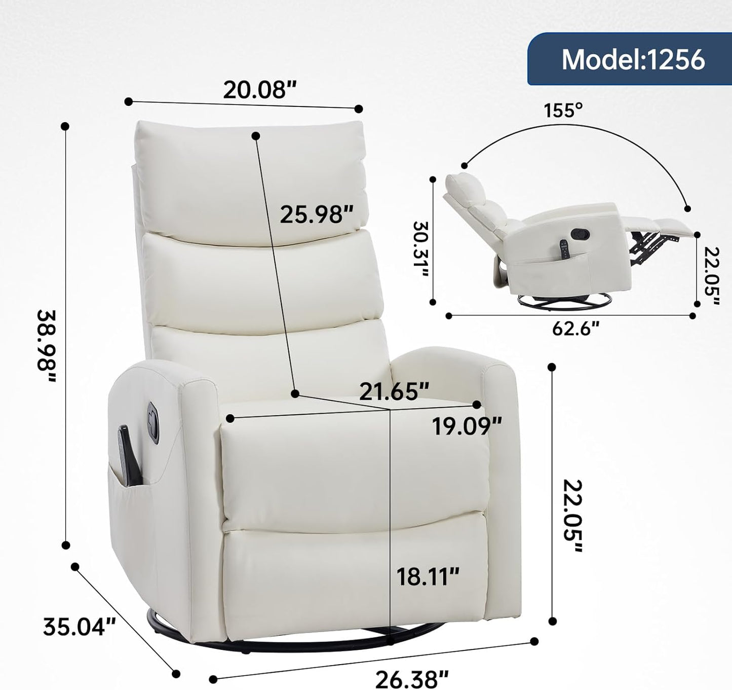 Trustyue Swivel Rocker Recliner Chair, 360° Swivel Recliner with Heat and Massage, Rocker Recliner Nursery Glider Chair with Side Pockets for Living Room (Beige, Fabric)