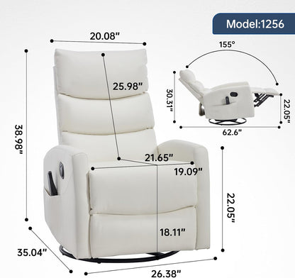 Trustyue Swivel Rocker Recliner Chair, 360° Swivel Recliner with Heat and Massage, Rocker Recliner Nursery Glider Chair with Side Pockets for Living Room (Beige, Fabric)