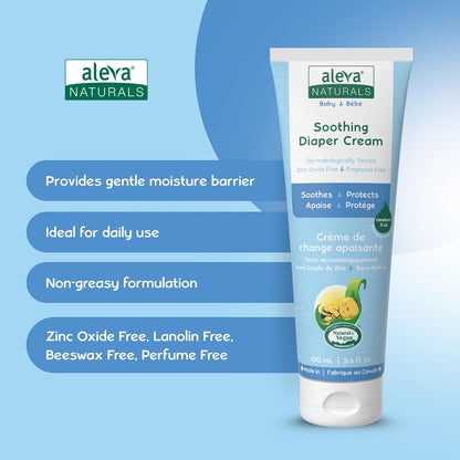 Aleva Naturals Soothing Baby Diaper Cream for Newborn and Toddlers, Fragrance-Free, Organic Shea Butter, Aloe Vera, Calendula Extracts and Sensitive Skin Friendly - 3.4 Fl Oz