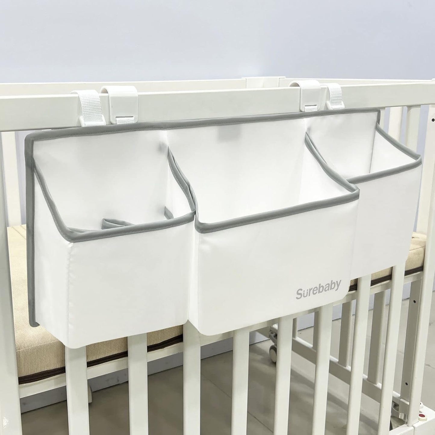 Hanging Baby Diaper Caddy, 3-in-1 Diaper Caddy Organizer Holder For Baby Crib, Nursery Organization Diaper Stacker Storage For Crib, Changing Table-Grey