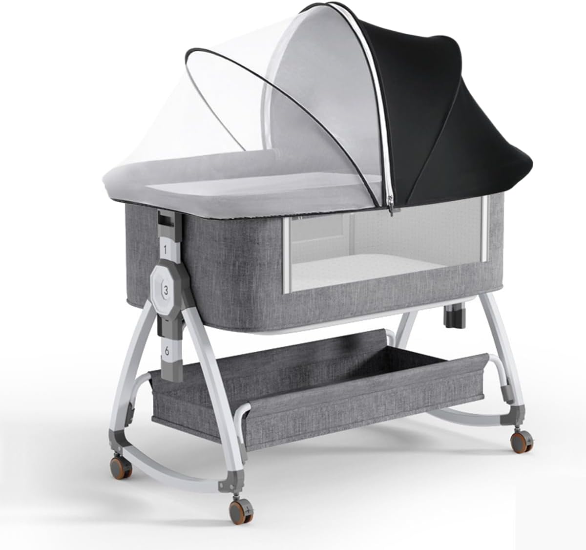 Akiky Portable Bassinet Bedside Sleeper Cover Semi-Sunshade Mosquito Net for Baby Infant Bed Sleeper Cover Mesh Net with Zip-up Window(Gray)