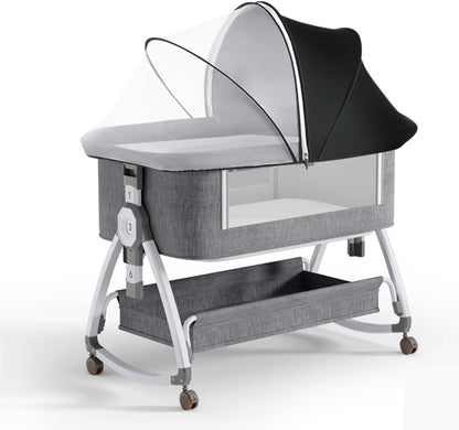 Akiky Portable Bassinet Bedside Sleeper Cover Semi-Sunshade Mosquito Net for Baby Infant Bed Sleeper Cover Mesh Net with Zip-up Window(Gray)