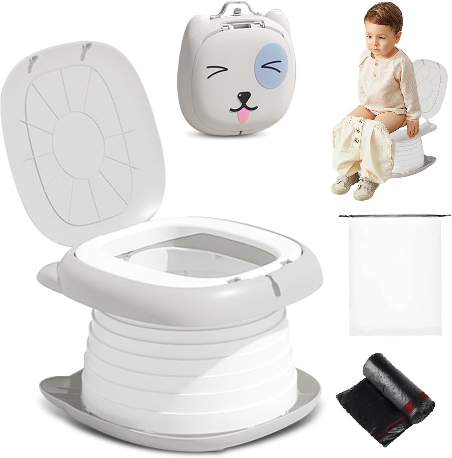 Portable Potty Chair for Toddlers with Splash-Proof Design, Foldable Travel Potty with Bag & 30 Refills - Kids Toilet for Car, Camping, Indoor - Easy Clean Baby Potty Training Seat(Red-blue)