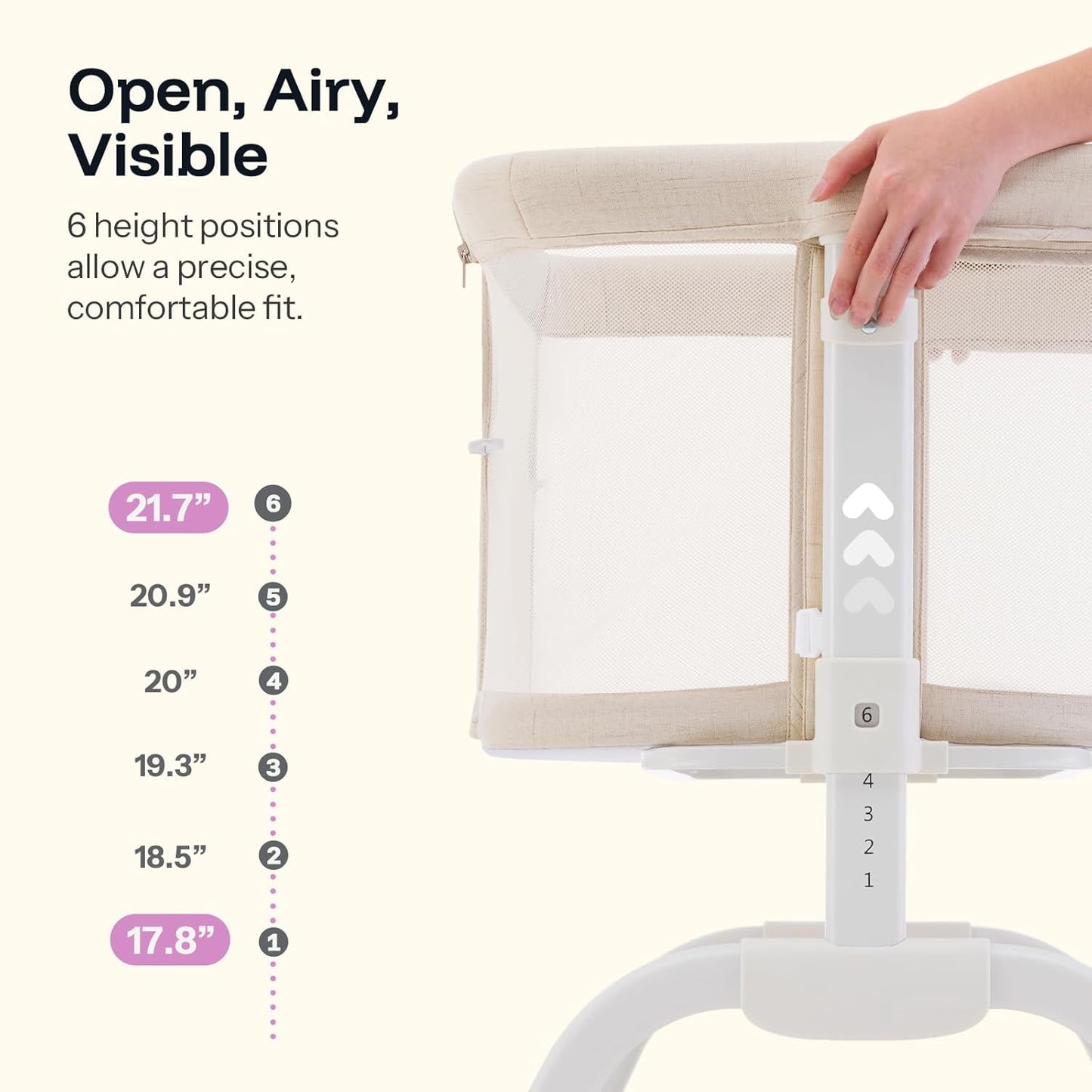 HARPPA Cuddly Lite Bassinet, 2 in 1 Baby Bassinet with Breathable Mesh and Mattress, 6 Height Adjustable, Bedside Sleeper with Anchor Strap, Storage Basket and Wheels, Light Grey