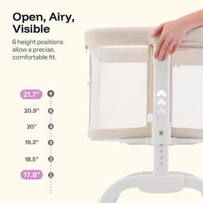 HARPPA Cuddly Lite Bassinet, 2 in 1 Baby Bassinet with Breathable Mesh and Mattress, 6 Height Adjustable, Bedside Sleeper with Anchor Strap, Storage Basket and Wheels, Light Grey