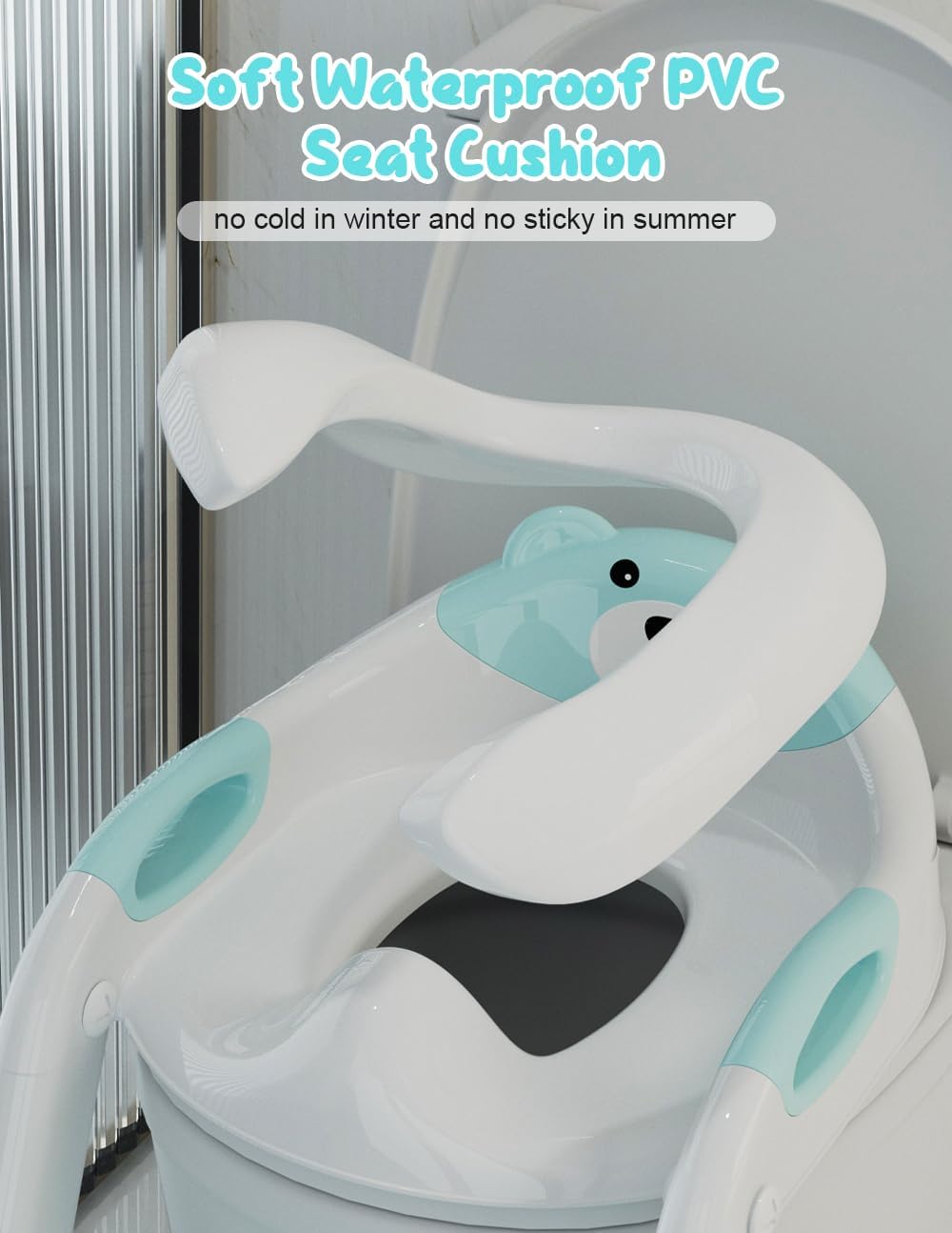 Potty Training Seat with Step Stool, Toddler Potty Training Toilet Seat with Non-Slip Step Splash Guard Safety Handles and Waterproof Cushion, 2 In 1 Toddler Potty Seat